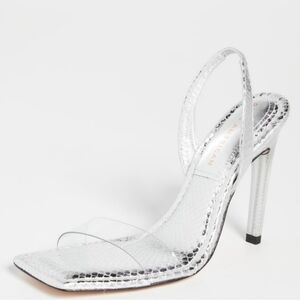 Good American Women "Like New"Lucite Silver Square Toe High Heels Sandals 10.5